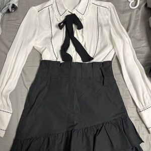 Black and White Blouse with Skirt Set